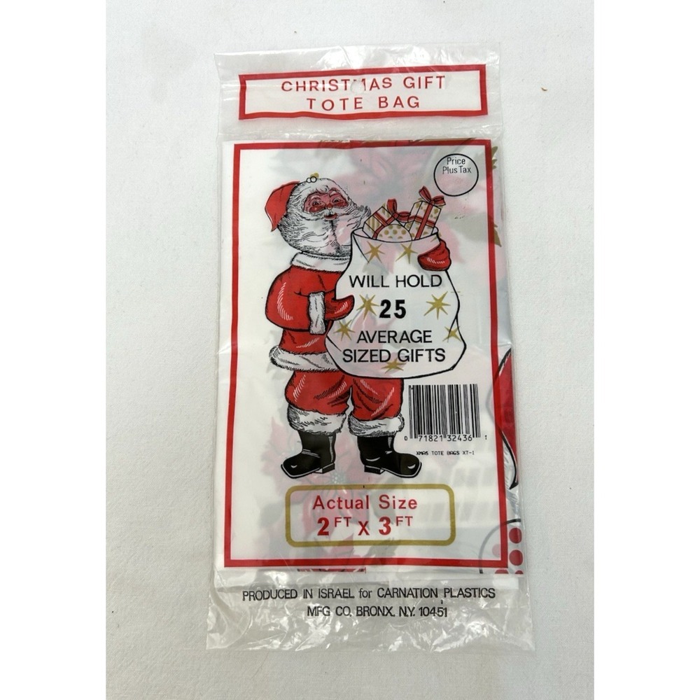 Vtg Santa Claus Gift Tote Bag Plastic Toy Sack 2' x 3' Christmas Holiday Season
